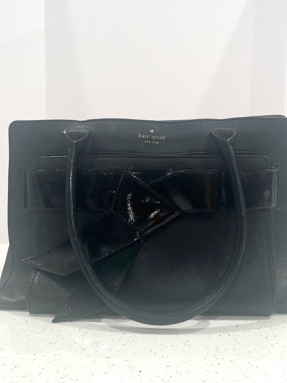kate spade Black Leather Satchel with Patent Bow